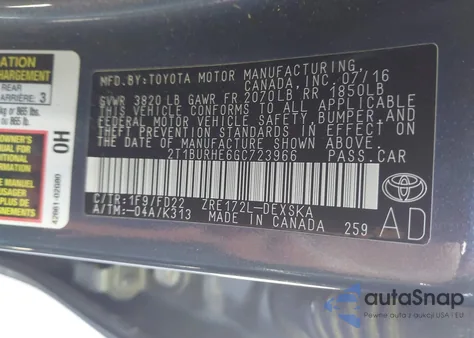 2016 Toyota Corolla S Plus z USA, uszkodzony, nr VIN 2T1BURHE6GC723966